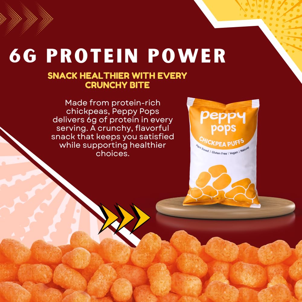 Peppy Pops Chickpea Puffs BBQ Blaze Flavor - 6 Pack, 12 oz | Smoky Barbecue Flavored High Protein Snacks | Healthy Alternative to Chips, Better-for-You Crunchy Snack with 6g Protein Per Bag