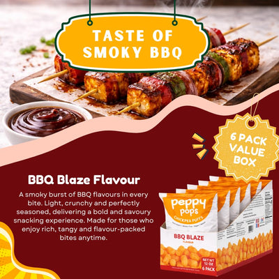 Peppy Pops Chickpea Puffs BBQ Blaze Flavor - 6 Pack, 12 oz | Smoky Barbecue Flavored High Protein Snacks | Healthy Alternative to Chips, Better-for-You Crunchy Snack with 6g Protein Per Bag