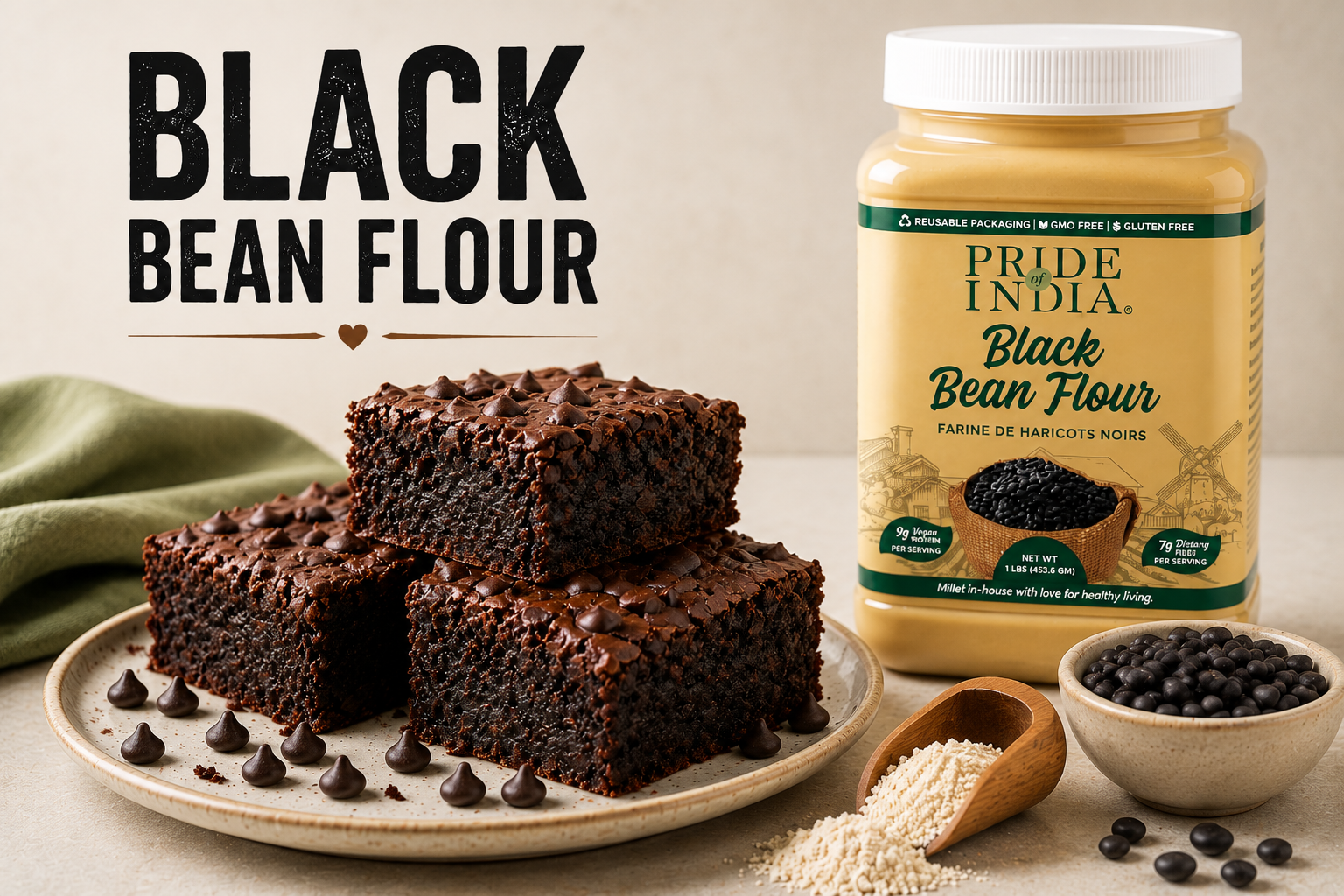 Bakery-Style Black Bean Brownies made with Pride of India Black Bean Flour