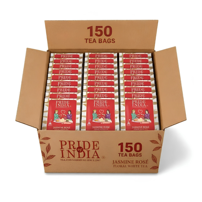 Pride of India Jasmine Rose White Tea - 150 Individually Wrapped Full Leaf Pyramid Tea Bags | Floral White Tea Bulk Pack for Food Service, Cafes, Hotels, Offices & Daily Tea Drinkers