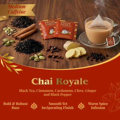 Pride of India Chai Royale Spiced Tea - 150 Individually Wrapped Full Leaf Pyramid Tea Bags | Masala Chai Tea Bulk Pack for Food Service, Cafes, Hotels, Offices & Daily Tea Drinkers