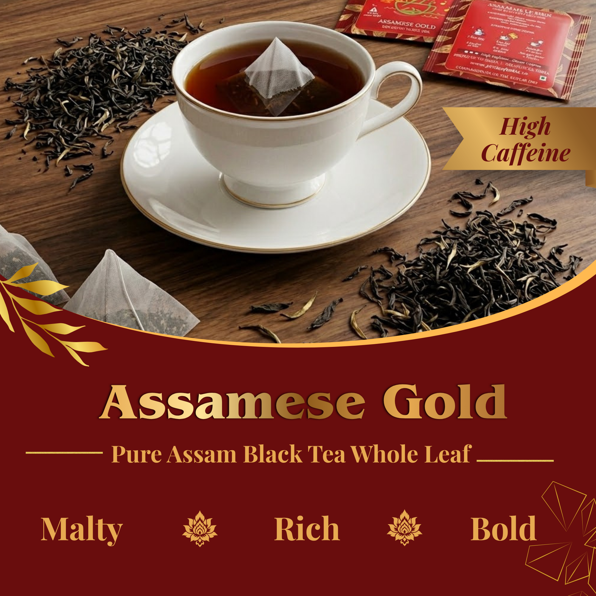 Pride of India Assamese Gold Black Tea - 150 Individually Wrapped Full Leaf Pyramid Tea Bags | Bulk Pack for Food Service, Restaurants, Cafes, Hotels, Offices & Daily Tea Drinkers