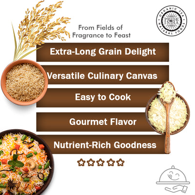 Extra Long Indian Brown Basmati Rice - Naturally Aged Healthy Grain Jar - Pride Of India