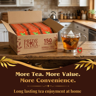 Pride of India Herbal Chai Spiced Tea - 150 Individually Wrapped Full Leaf Pyramid Tea Bags | Herbal Tea Bulk Pack for Food Service, Cafes, Hotels, Offices & Daily Tea Drinkers