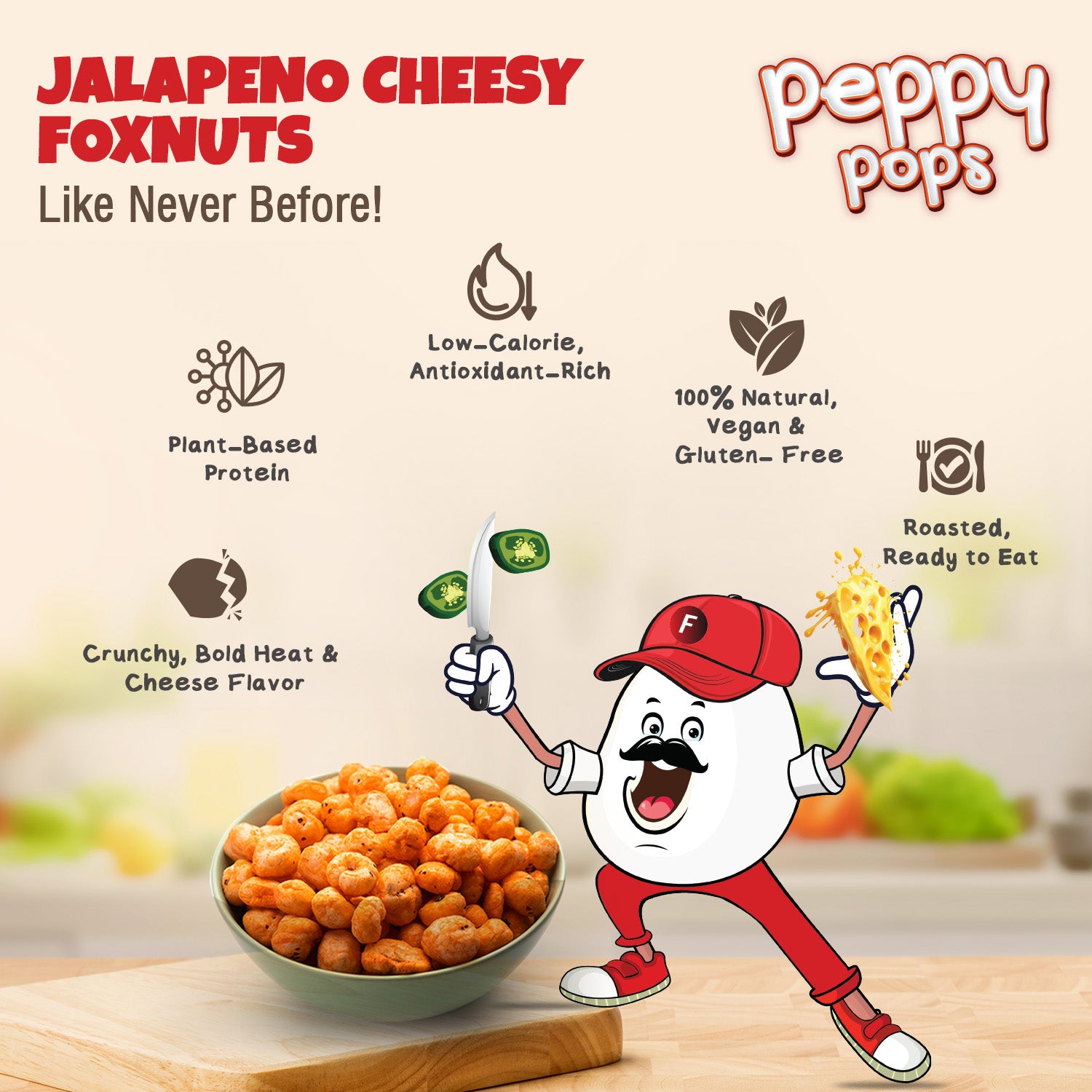 PEPPY POPS JALAPENO CHEESY ROASTED FOXNUTS - Pride Of India