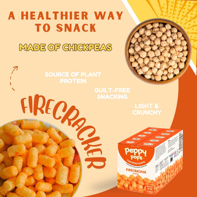 Peppy Pops Chickpea Puffs Firecracker Flavor - 6 Pack, 12 oz | Spicy Schezwan High Protein Snacks | Crunchy Better-for-You Snack and Healthy Alternative to Chips with 6g Protein Per Bag