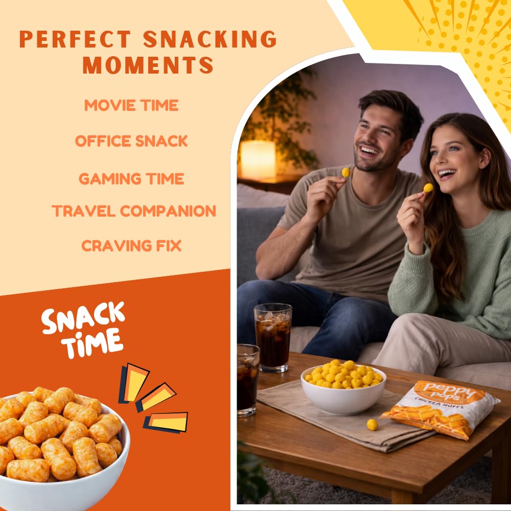 Peppy Pops Chickpea Puffs Firecracker Flavor - 6 Pack, 12 oz | Spicy Schezwan High Protein Snacks | Crunchy Better-for-You Snack and Healthy Alternative to Chips with 6g Protein Per Bag
