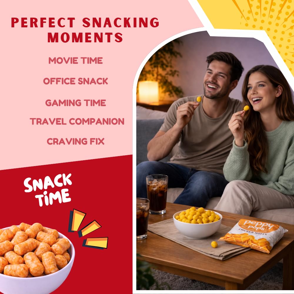 Peppy Pops Chickpea Puffs Pizza Party Flavor - 6 Pack, 12 oz | Classic Pizza Flavored High Protein Snacks | Healthy Alternative to Chips and Better-for-You Crunchy Snack with 6g Protein Per Bag