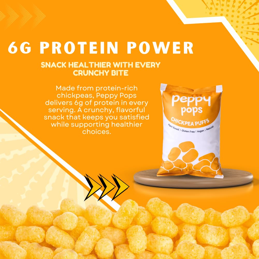 Peppy Pops Chickpea Puffs Cheese Blast Flavor - 6 Pack, 12 oz | Cheesy High Protein Snacks | Crunchy Better-for-You Snack and Healthy Alternative to Chips with 6g Protein Per Bag