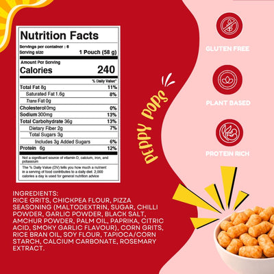 Peppy Pops Chickpea Puffs Pizza Party Flavor - 6 Pack, 12 oz | Classic Pizza Flavored High Protein Snacks | Healthy Alternative to Chips and Better-for-You Crunchy Snack with 6g Protein Per Bag