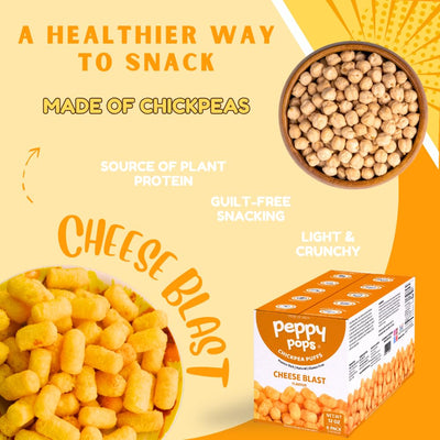 Peppy Pops Chickpea Puffs Cheese Blast Flavor - 6 Pack, 12 oz | Cheesy High Protein Snacks | Crunchy Better-for-You Snack and Healthy Alternative to Chips with 6g Protein Per Bag