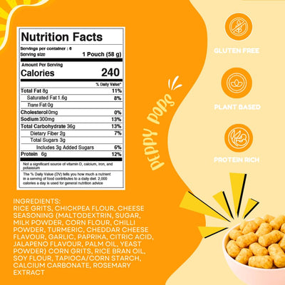 Peppy Pops Chickpea Puffs Cheese Blast Flavor - 6 Pack, 12 oz | Cheesy High Protein Snacks | Crunchy Better-for-You Snack and Healthy Alternative to Chips with 6g Protein Per Bag