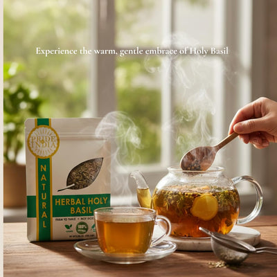 NUTRITEA Natural Tulsi Holy Basil Herbal Full Leaf Tea (Caffeine Free) - Pride Of India