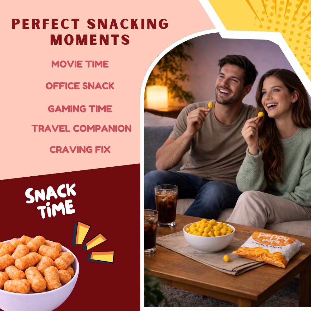 Peppy Pops Chickpea Puffs BBQ Blaze Flavor - 6 Pack, 12 oz | Smoky Barbecue Flavored High Protein Snacks | Healthy Alternative to Chips, Better-for-You Crunchy Snack with 6g Protein Per Bag