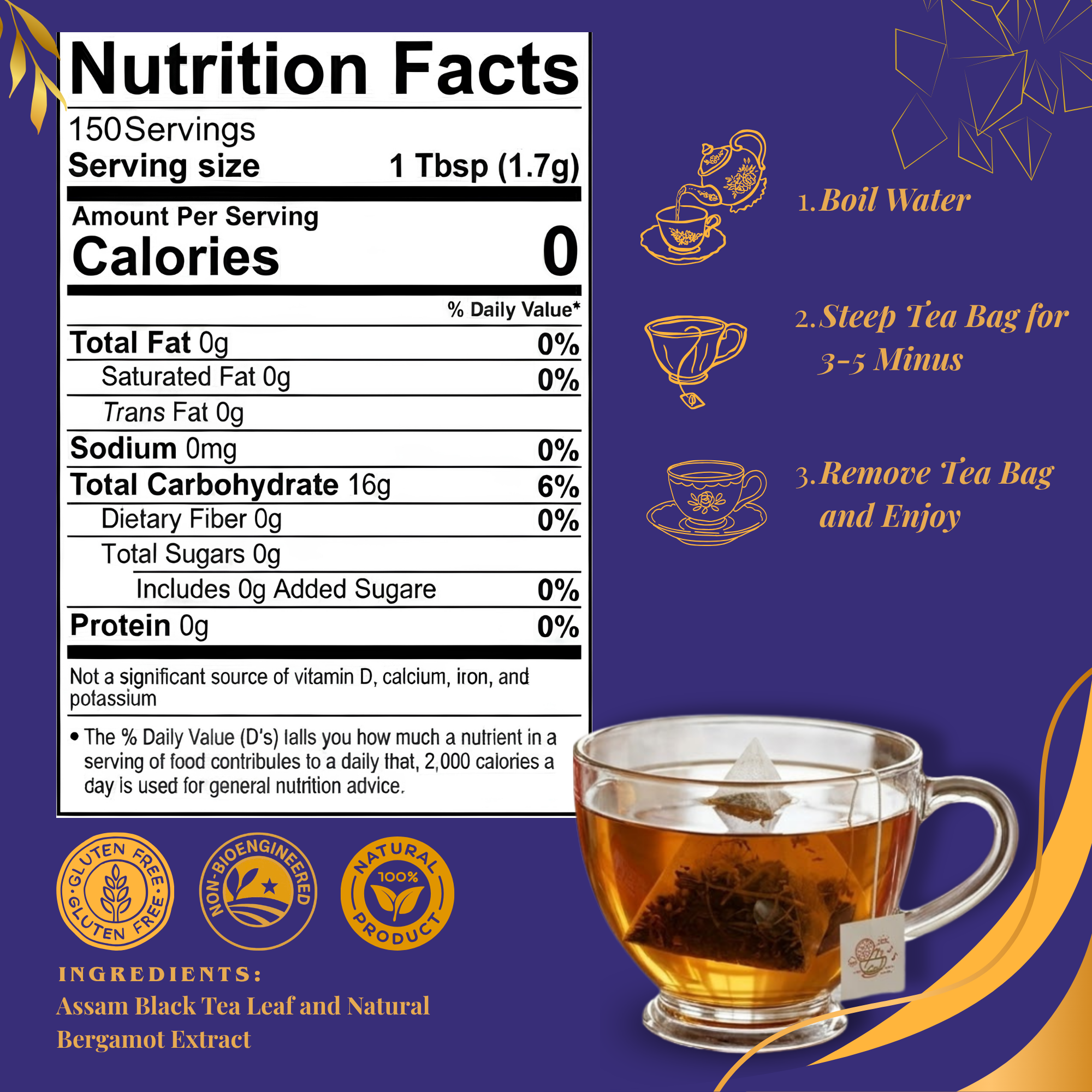 Pride of India Earl Grey Black Tea - 150 Individually Wrapped Full Leaf Pyramid Tea Bags | Bergamot Black Tea Bulk Pack for Food Service, Cafes, Hotels, Offices & Daily Tea Drinkers