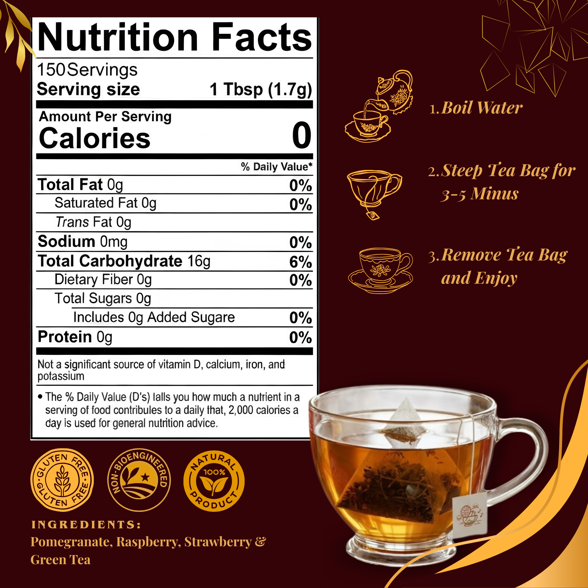 Pride of India Pommberry Merlot Green Tea - 150 Individually Wrapped Full Leaf Pyramid Tea Bags | Fruity Green Tea Bulk Pack for Food Service, Cafes, Hotels, Offices & Daily Tea Drinkers