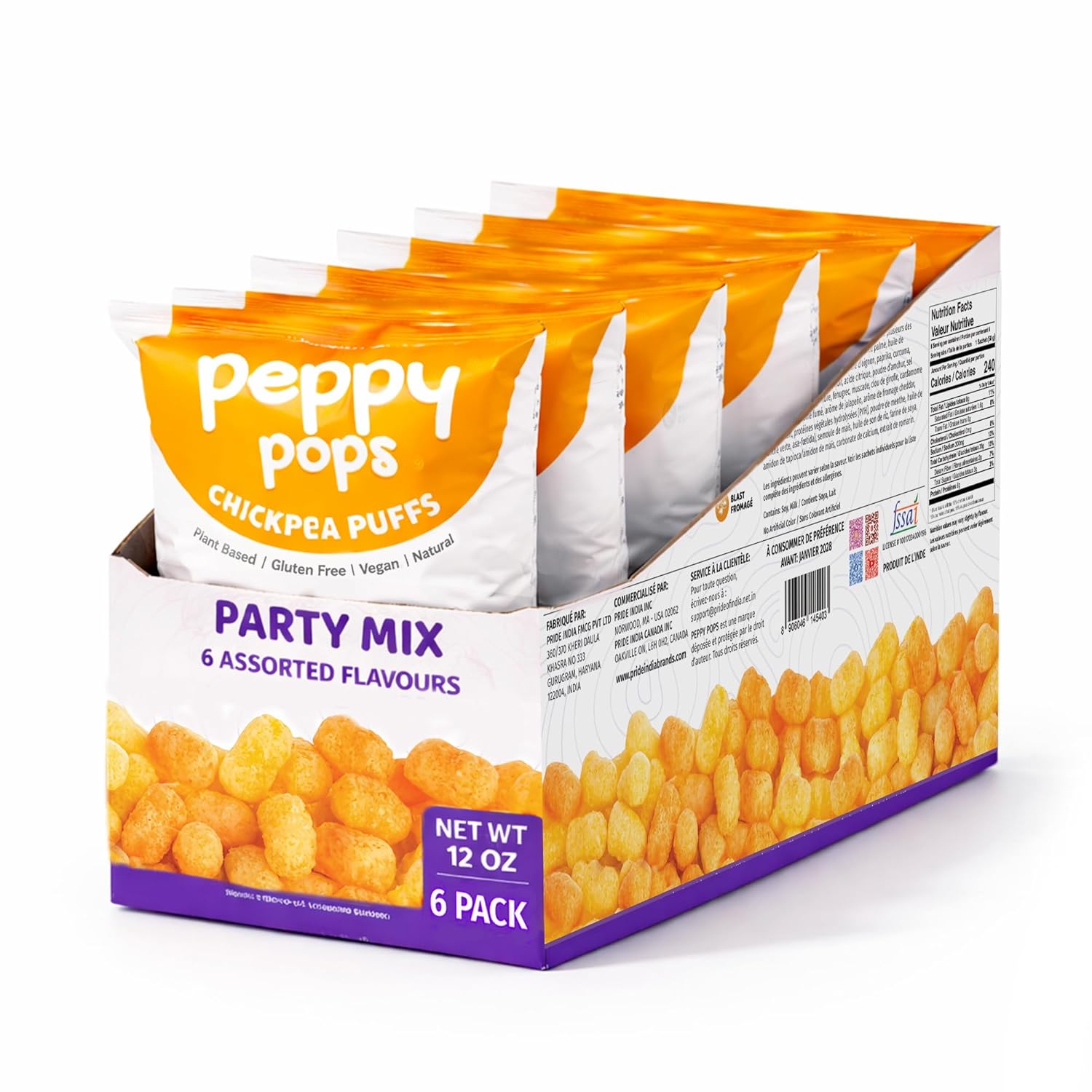 Peppy Pops Chickpea Puffs Party Mix Variety Pack - 6 Pack, 12 oz | 6 Assorted Flavors High Protein Crunchy Snacks | Includes Cheese, BBQ, Schezwan, Pizza, Mint & Masala Flavors | 6g Protein Per Bag