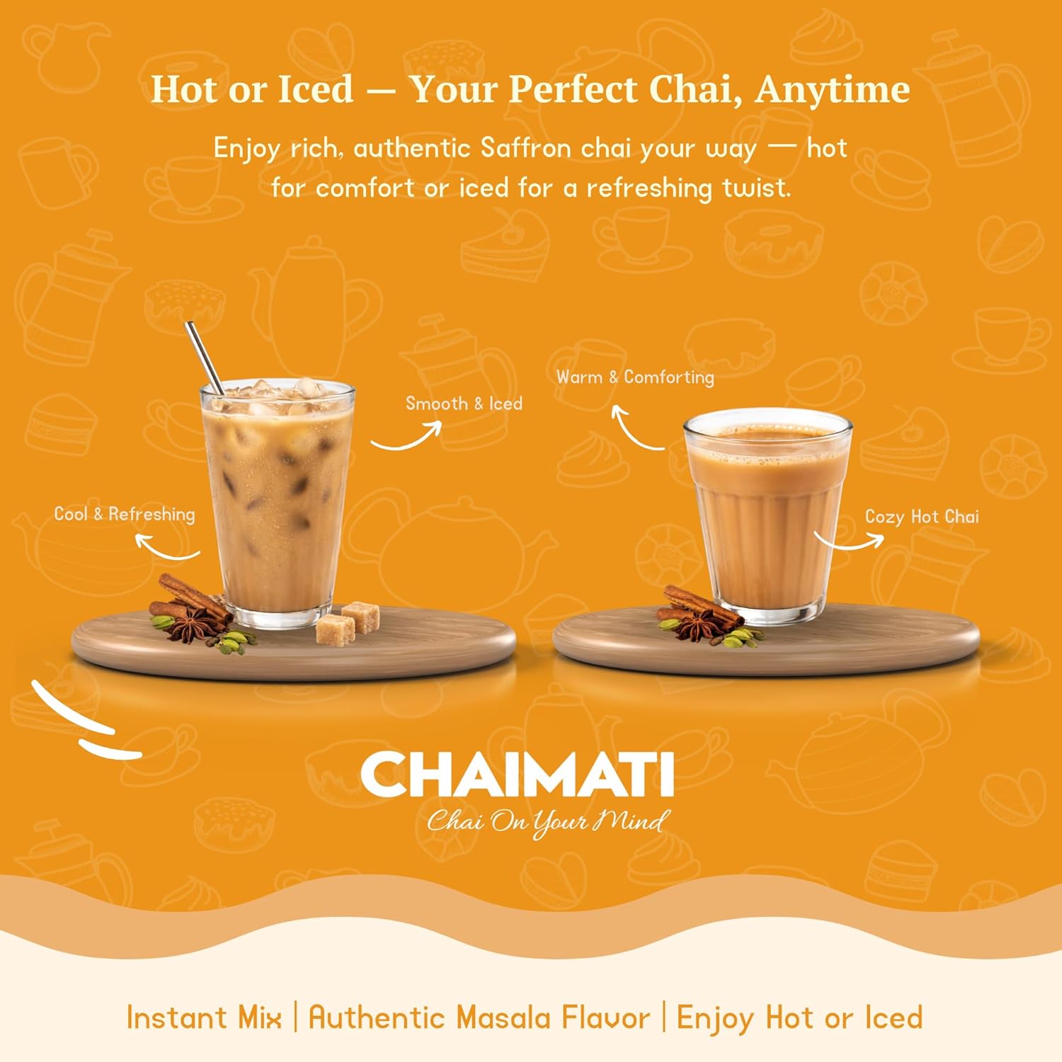 Chaimati Saffron Instant Tea Mix, 2 LB (908 gm) | Powdered Chai, Makes 50 Cups, Ready in Seconds | Sweetened, Dairy Based, Gluten Free | Natural Saffron Flavor | No Artificial Flavors | Hot or Iced