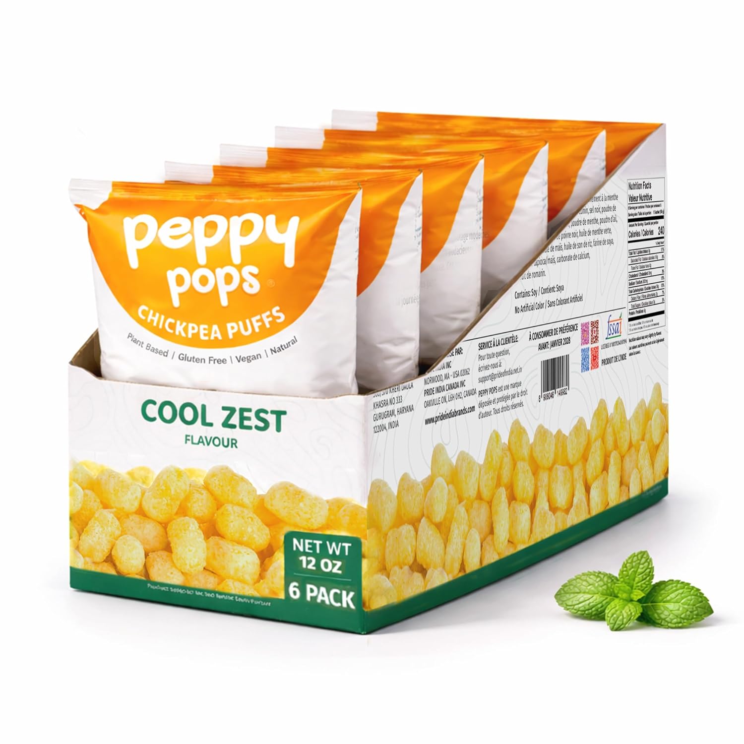 Peppy Pops Chickpea Puffs Cool Zest Flavor - 6 Pack, 12 oz | Refreshing Mint Flavored High Protein Snacks | Healthy Alternative to Chips and Better-for-You Crunchy Snack with 6g Protein Per Bag