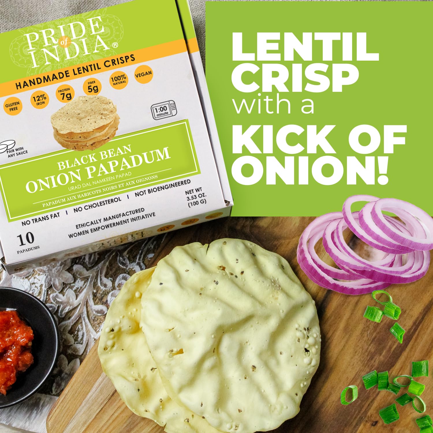Onion Papadum Indian Lentil Crisps (Papad) - Pride Of India