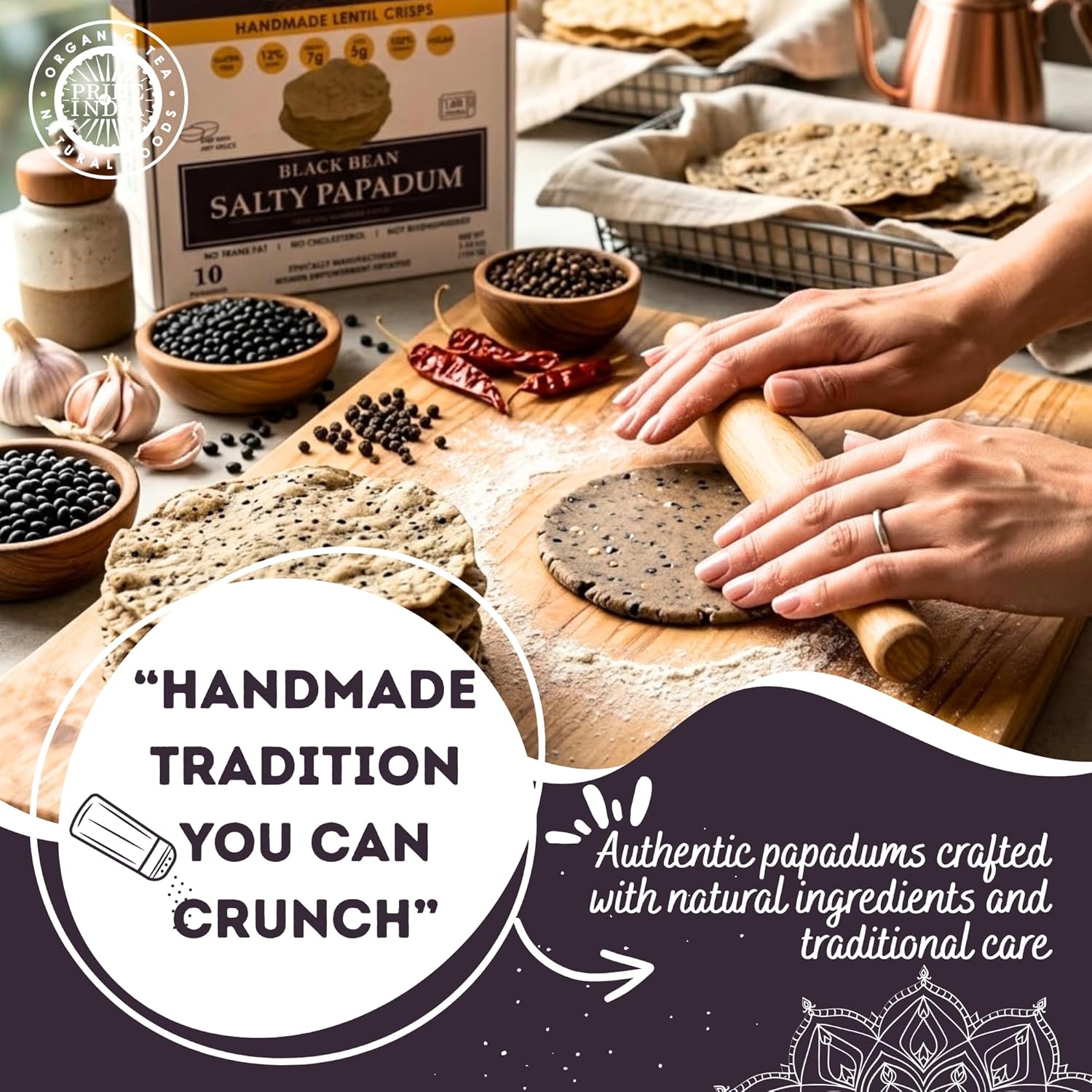 Salty Black Bean Namkeen Papadum Lentil Crisp
