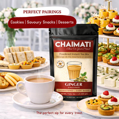 Chaimati Unsweetened Ginger Chai Mix, 2 LB (908 gm) | No Added Sugar, Gluten Free, Dairy Based | Instant Powdered Tea, Makes 75 Cups | Natural Ginger Flavor | Ready in Seconds | Ht or Iced