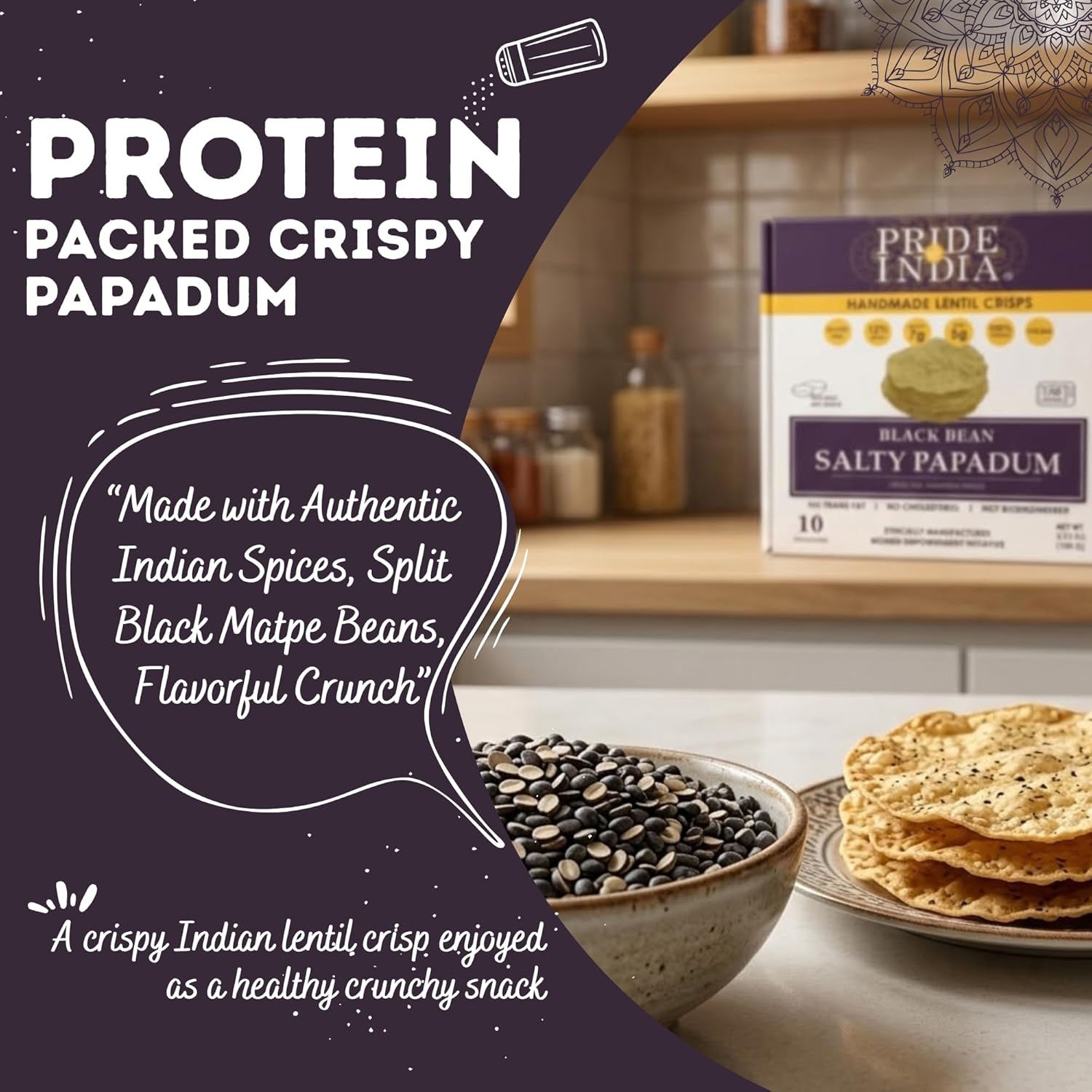 Salty Black Bean Namkeen Papadum Lentil Crisp