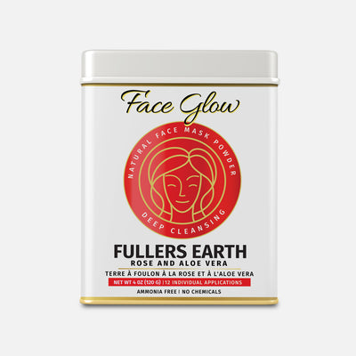 Face Glow- Fuller’s Earth w/ Rose & Aloe Vera- 12 Individual Sachets of Multani Mitti (10 gm each)- Reusable Brush & Tray Included - Pride Of India