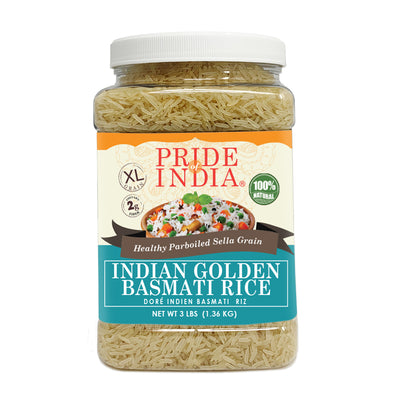 Extra Long Indian Golden Basmati Rice - Healthy Parboiled Sella Grain Jar - Pride Of India
