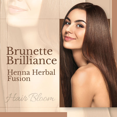 Hair Bloom Natural Brunette Hair Color- Herbal Henna & Indigo Mix Hair Color Powder- 12 individual sachets (10 gm each)- Reusable Brush & Tray Included - Pride Of India