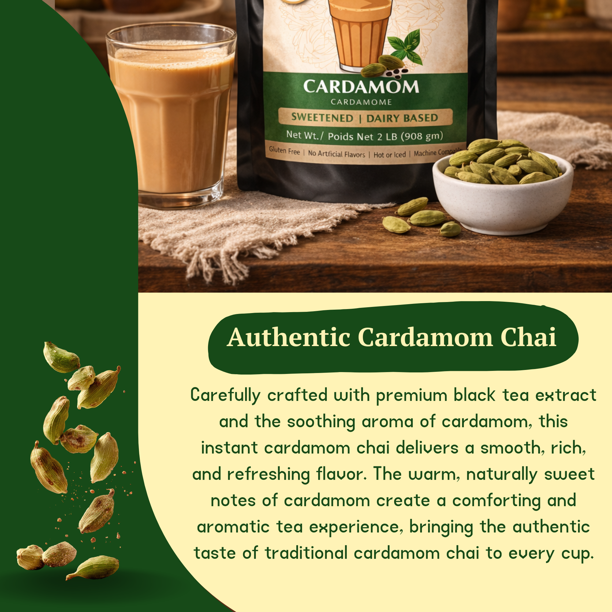 CHAIMATI Sweetened Instant Cardamom Chai Latte Premix - 2 lb