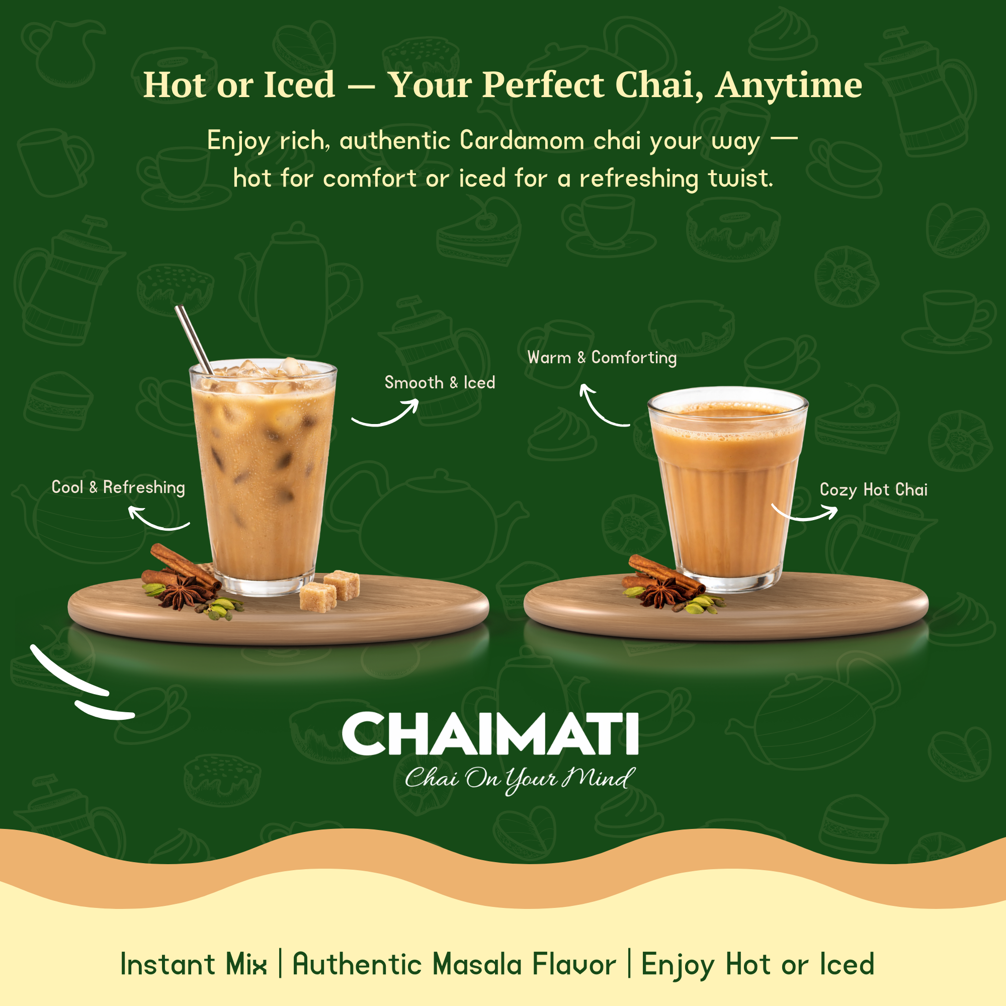 CHAIMATI Sweetened Instant Cardamom Chai Latte Premix - 2 lb