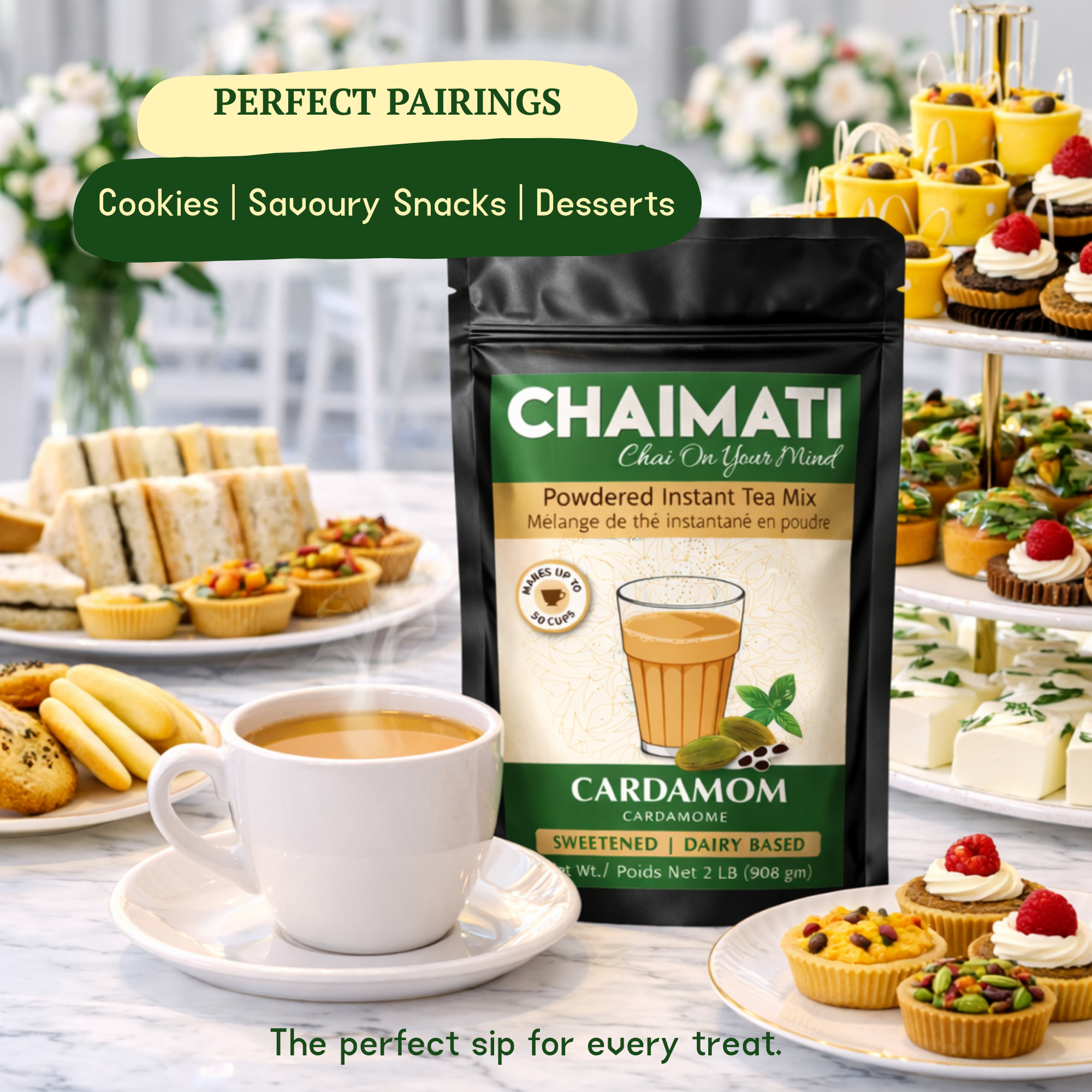 CHAIMATI Sweetened Instant Cardamom Chai Latte Premix - 2 lb