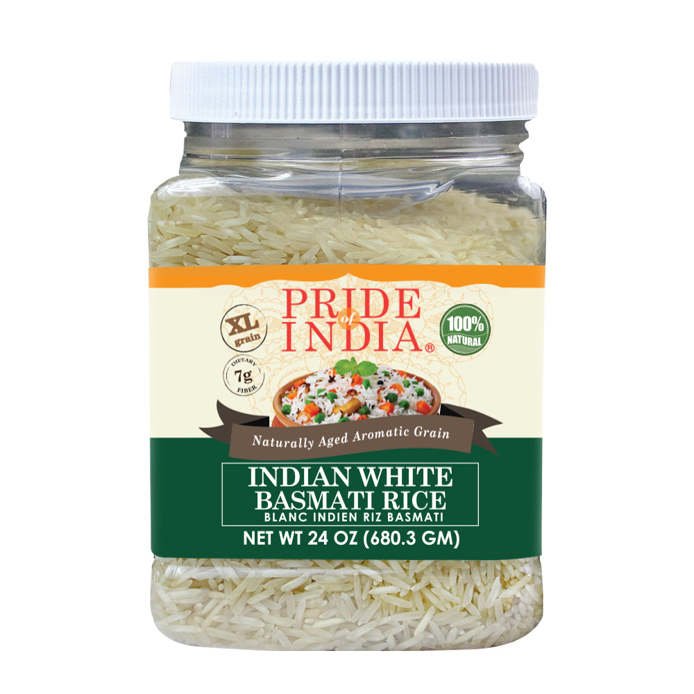 Extra Long Indian White Basmati Rice - Naturally Aged Aromatic Grain Jar - Pride Of India