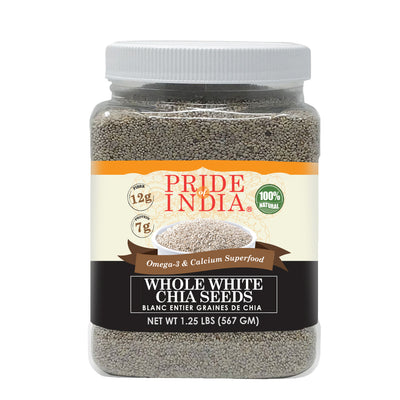 Whole White Chia Seeds - Omega-3 & Calcium Superfood Jar - Pride Of India