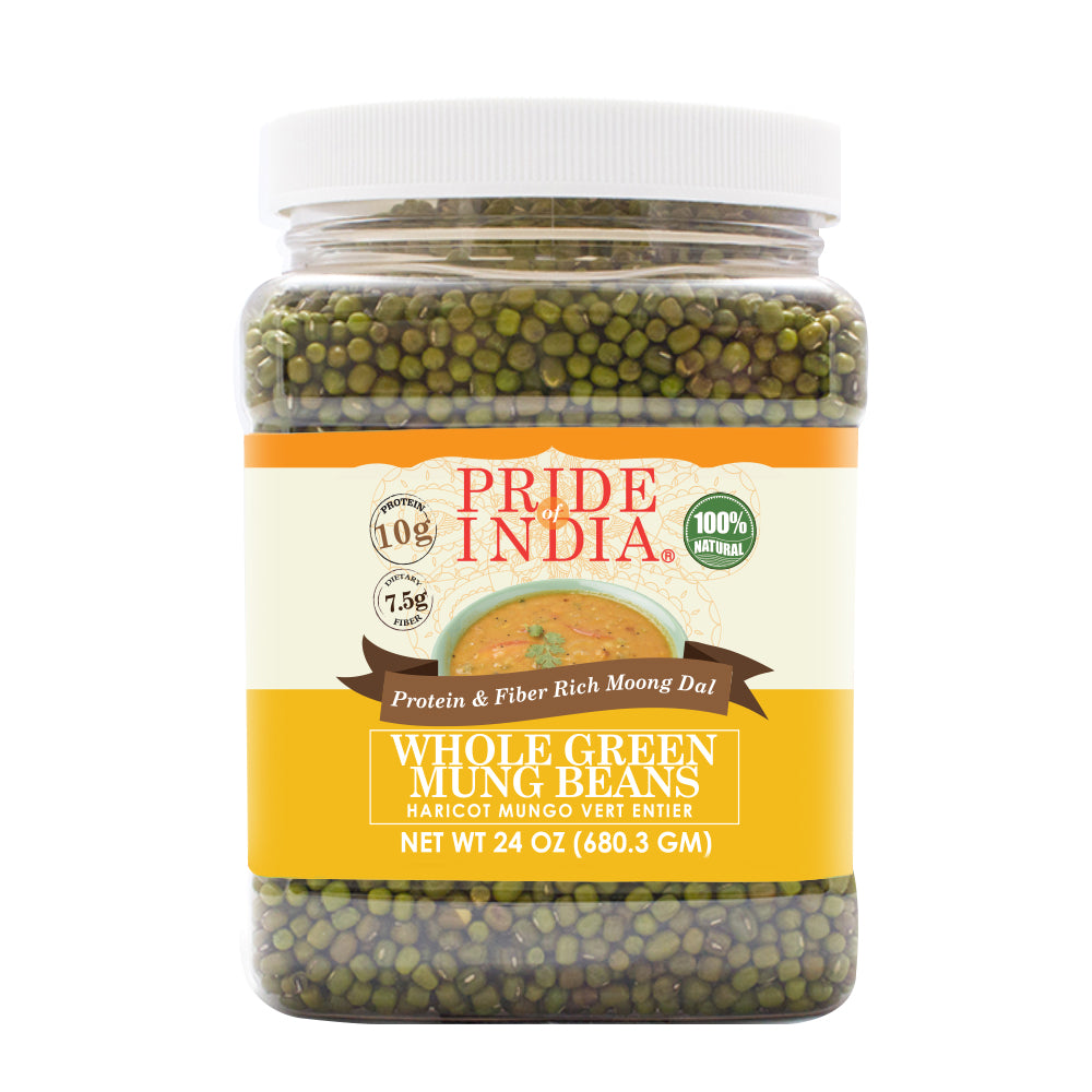 Indian Whole Green Mung Gram - Protein & Fiber Rich Moong Whole Jar - Pride Of India