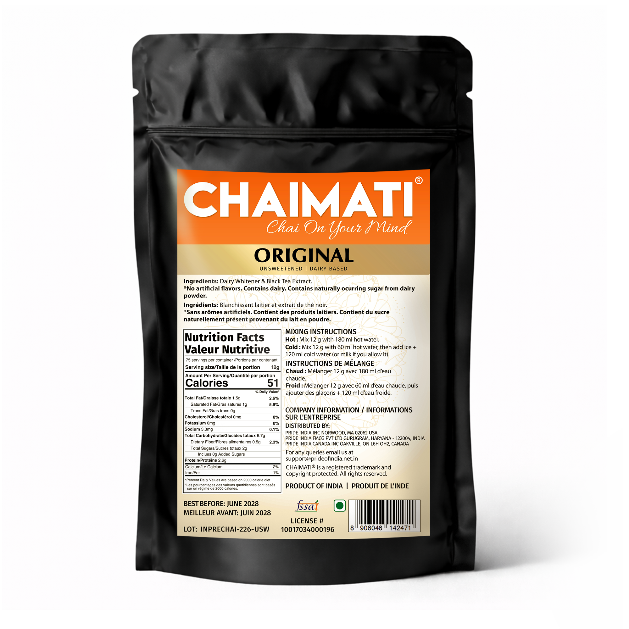 CHAIMATI Unsweetened Instant Original Chai Latte Premix - 2 lb
