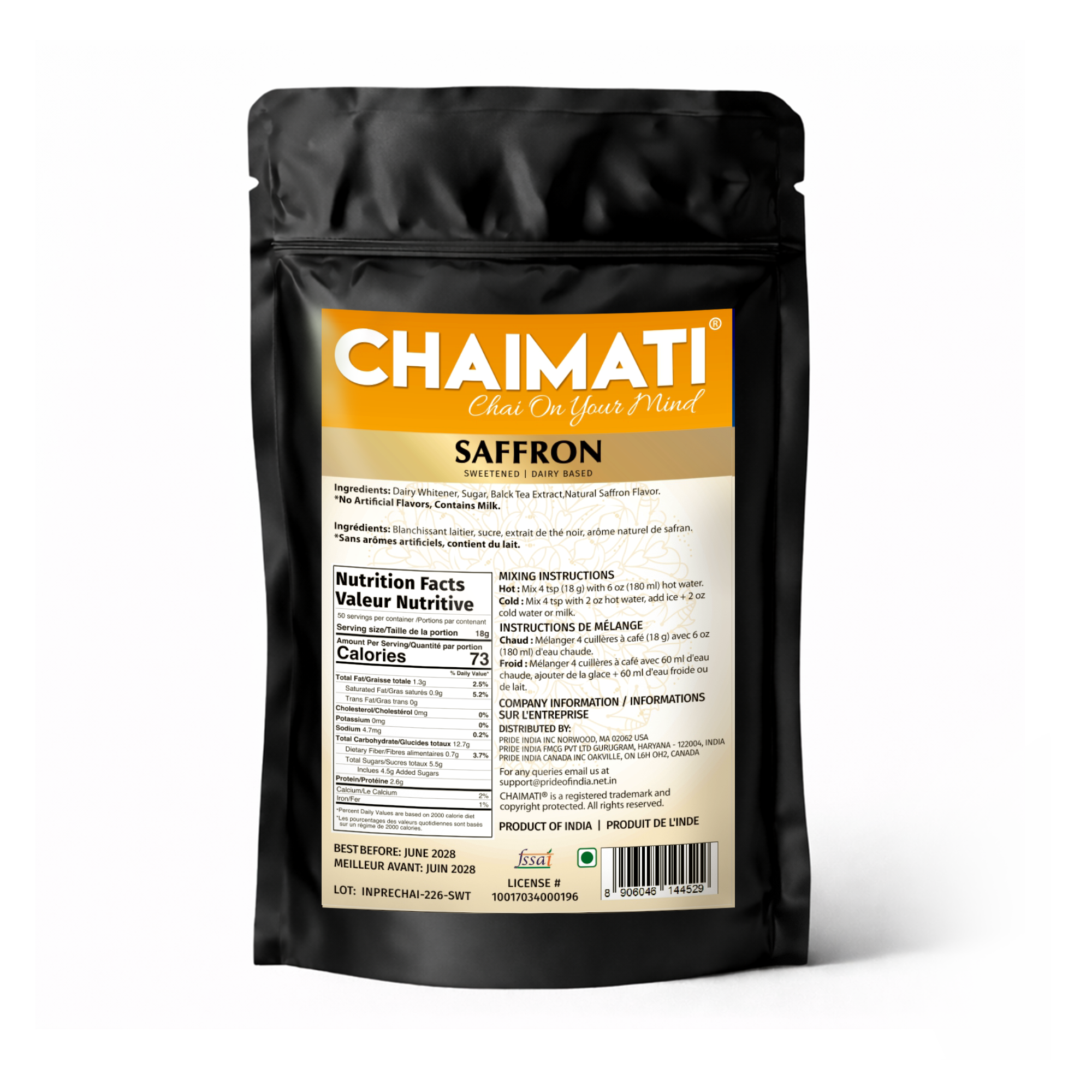 CHAIMATI Sweetened Instant Saffron Chai Latte Premix - 2 lb