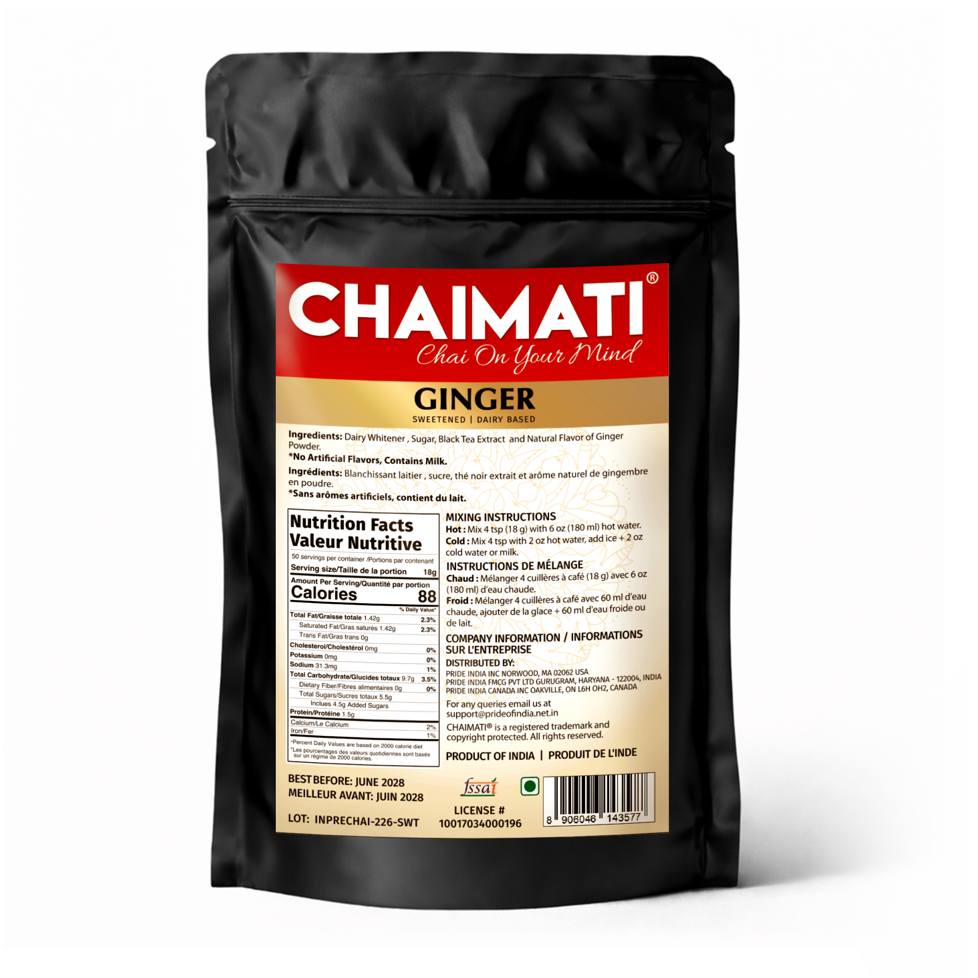 CHAIMATI Sweetened Instant Ginger Chai Latte Premix - 2 lb