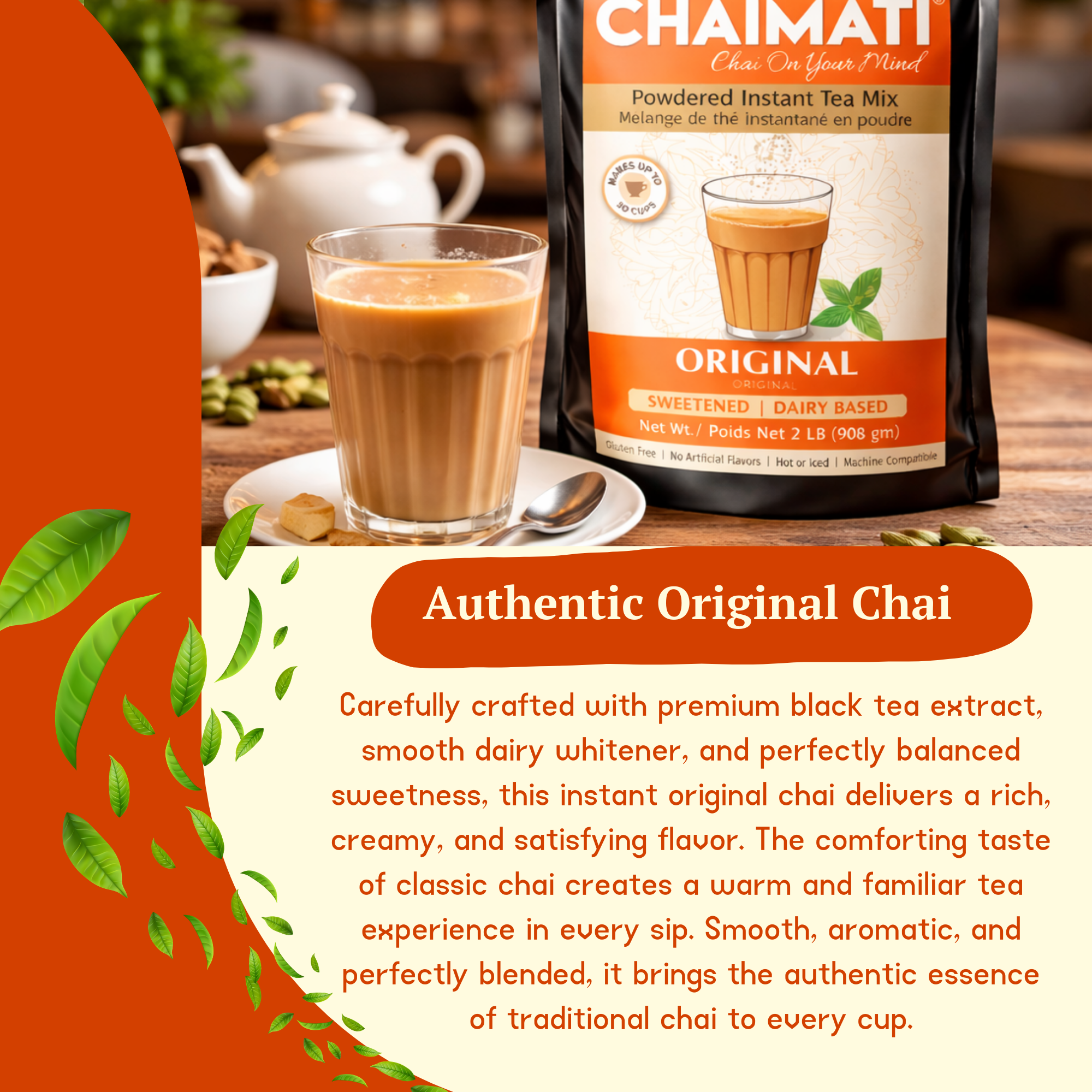 CHAIMATI Sweetened Instant Original Chai Latte Premix - 2 lb