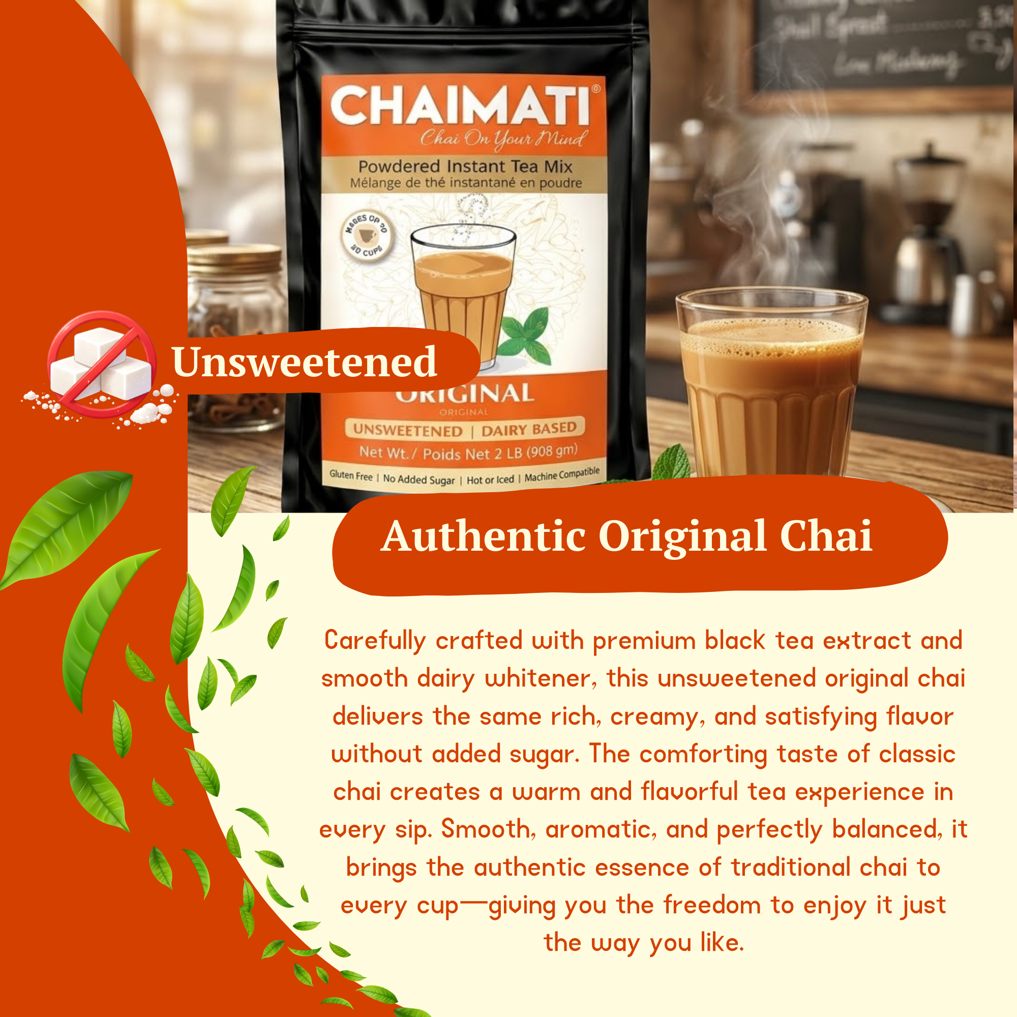 CHAIMATI Unsweetened Instant Original Chai Latte Premix - 2 lb