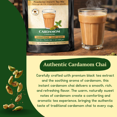 CHAIMATI Unsweetened Instant Cardamom Chai Latte Premix - 2 lb