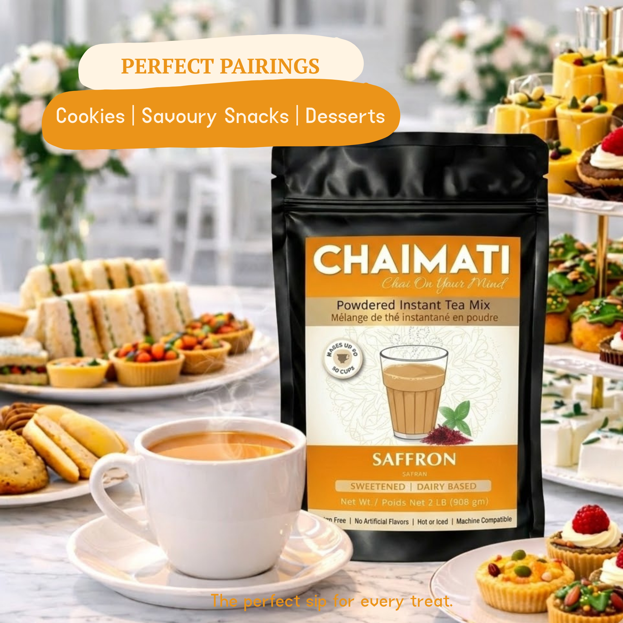 CHAIMATI Sweetened Instant Saffron Chai Latte Premix - 2 lb