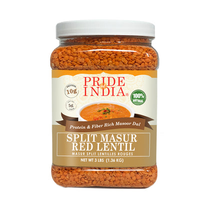 Indian Split Masur Red Lentils - Protein & Fiber Rich Masoor Dal Jar - Pride Of India
