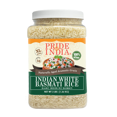 Extra Long Indian White Basmati Rice - Naturally Aged Aromatic Grain Jar - Pride Of India