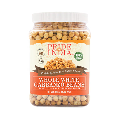 Indian Whole White Garbanzo Beans 10mm - Protein & Fiber Rich Kabuli Chana Jar - Pride Of India