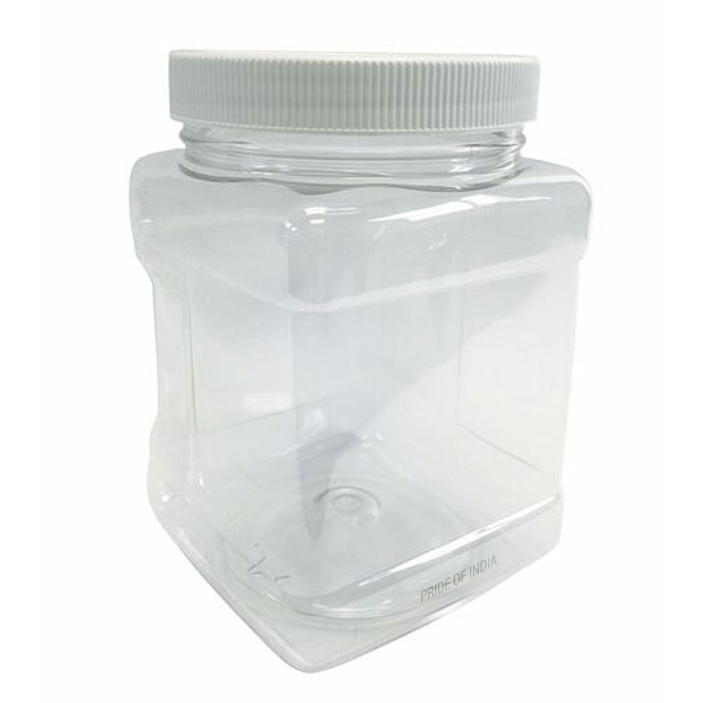 Clear Food Grade Pet Plastic Square Grip Storage Jar w/ Cap - 32 Fluid Ounces - 6-Jar Pack (3-4 Cup Storage Capacity) by Pride of India