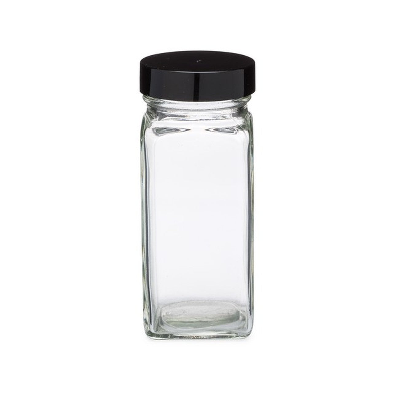 4 oz Spice Jar Round Glass with Shaker Fitment and Black Lid