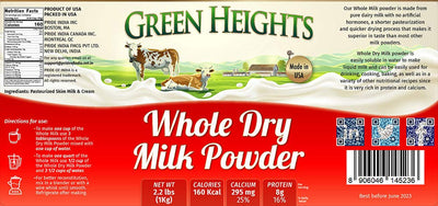 Whole Dry Milk Powder - 2.2 Pounds / 1 Kilo Jar by Green Heights - Pride Of India
