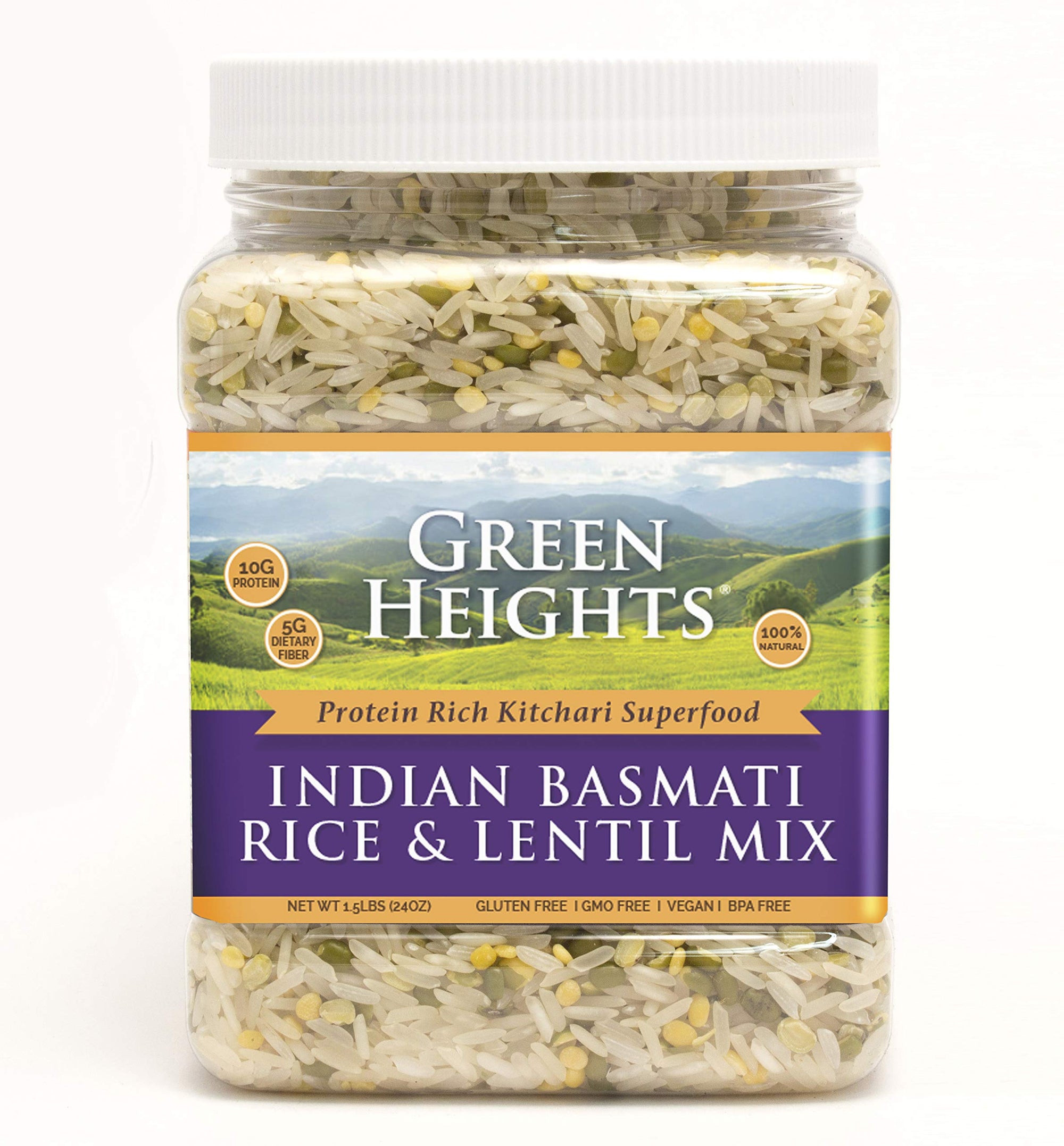 White Rice & Yellow Lentil Superfood Mix - 1.5 lbs Jar (15+ Servings) by Green Heights - Pride Of India